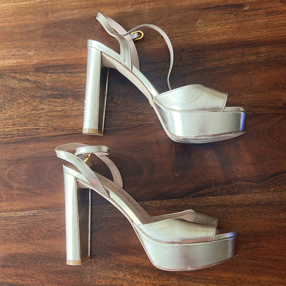 Stuart Weitzman High Heel Gold Sandals Size 7.5. … - image 2